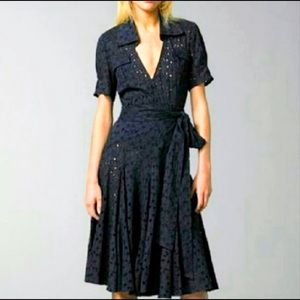 DVF black eyelet Taffy wrap dress